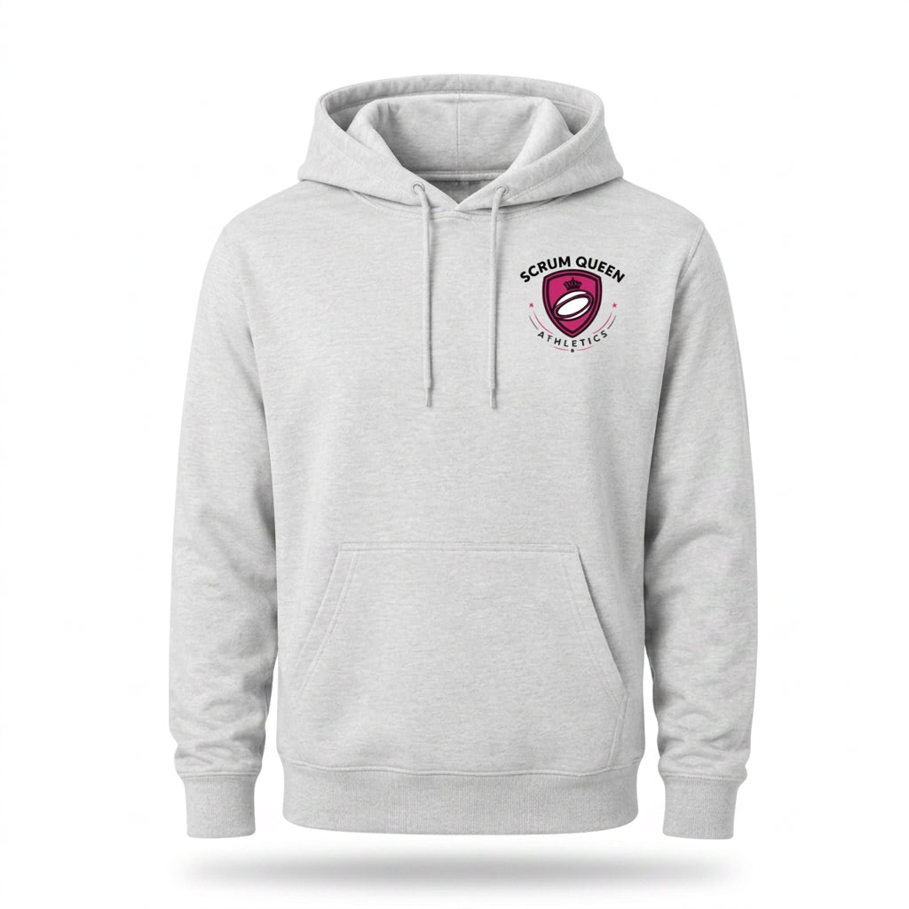 Own The Pitch Hoodie — Heather Grey front with both sleeves fully visible