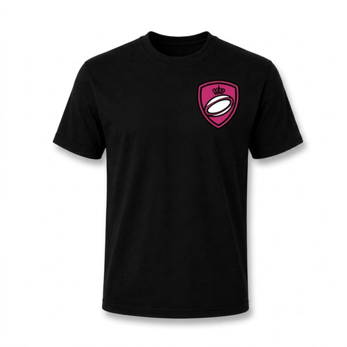 Crest Tee — Black front with both sleeves fully visible