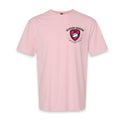 Own The Pitch Repeat Tee — Pink front with both sleeves fully visible